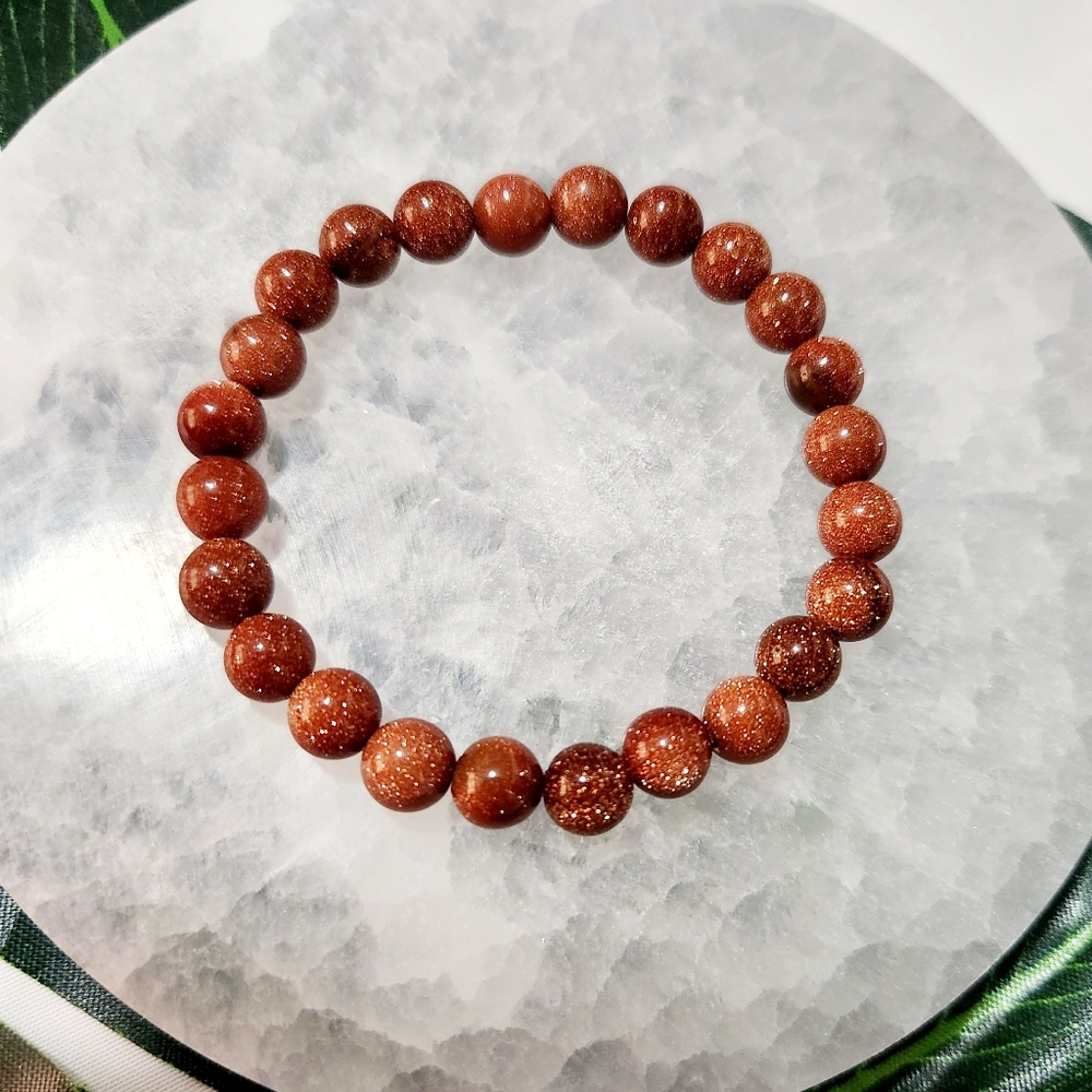 Gold Sandstone Beaded Stretch Bracelet